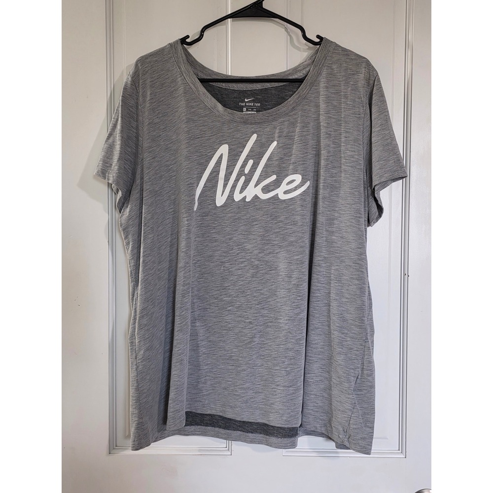 Nike Womens Dri-FIT Script Logo Heather Gray T-Shirt XXL CQ0258-063